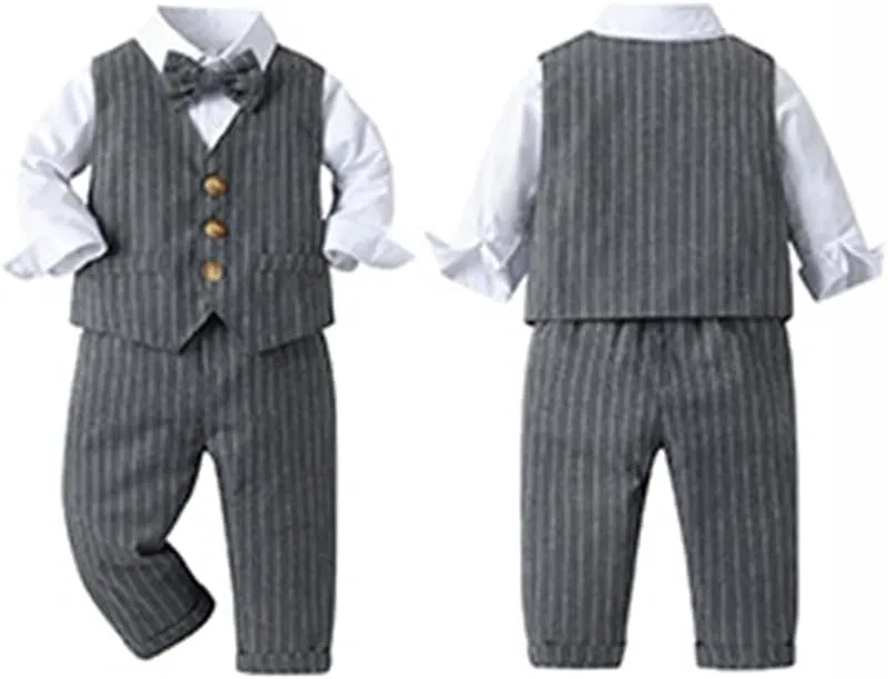 IMEKIS Toddler Baby Boy Christening Outfit Christmas Kids Bowtie Shirt Waistcoat Pants Wedding Holiday Tuxedo Gentleman Suits