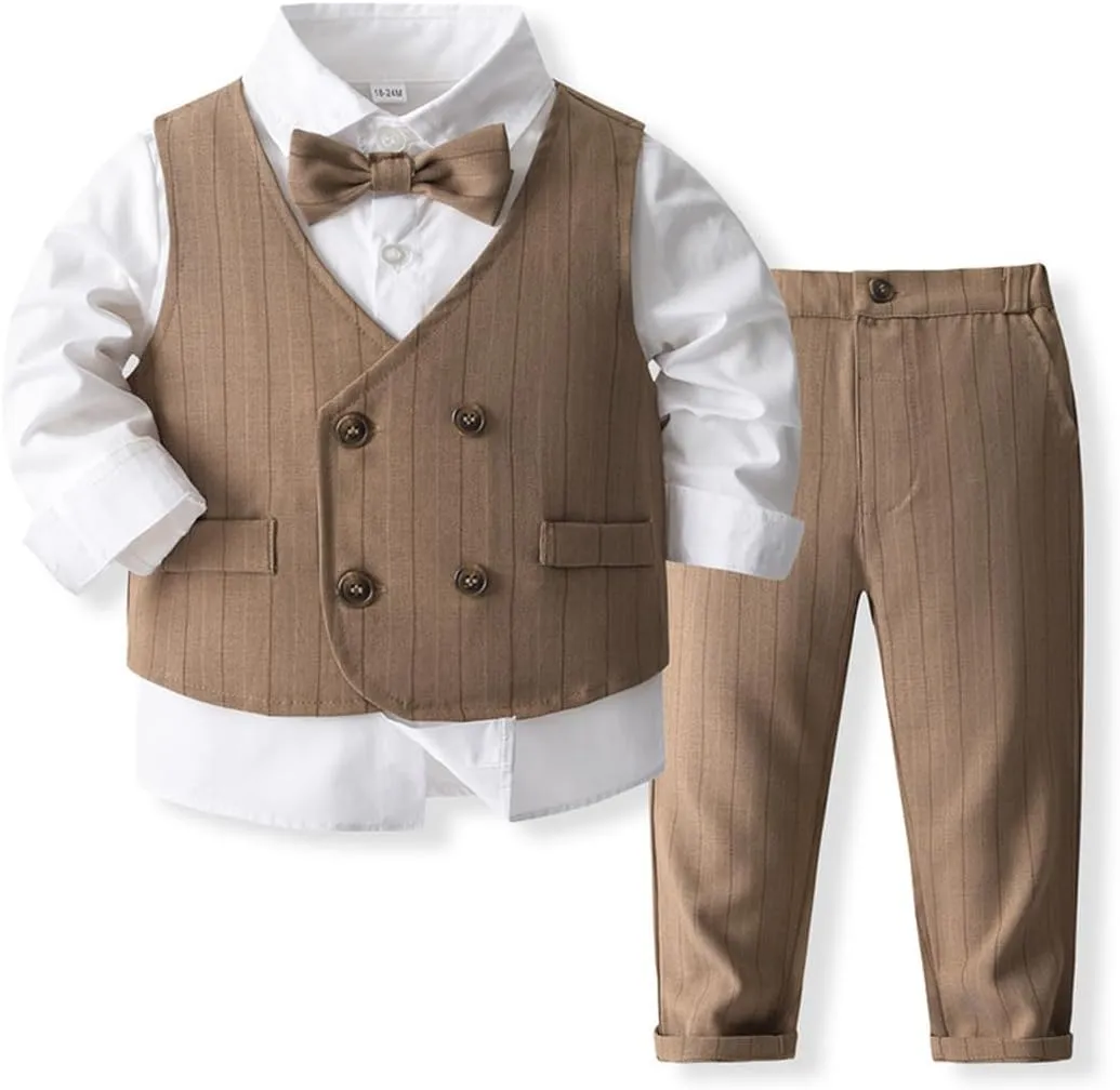 IMEKIS Toddler Baby Boy Christening Outfit Christmas Kids Bowtie Shirt Waistcoat Pants Wedding Holiday Tuxedo Gentleman Suits