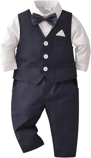 IMEKIS Toddler Baby Boy Christening Outfit Christmas Kids Bowtie Shirt Waistcoat Pants Wedding Holiday Tuxedo Gentleman Suits