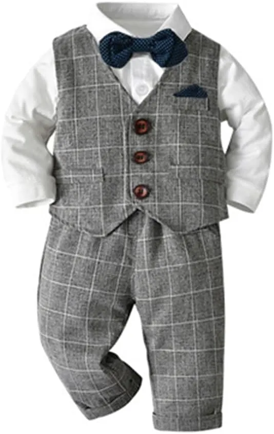IMEKIS Toddler Baby Boy Christening Outfit Christmas Kids Bowtie Shirt Waistcoat Pants Wedding Holiday Tuxedo Gentleman Suits