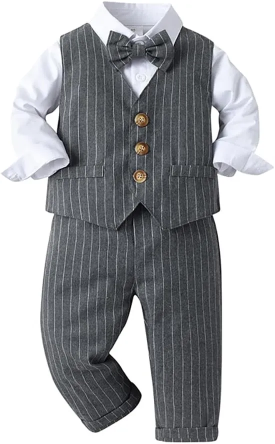 IMEKIS Toddler Baby Boy Christening Outfit Christmas Kids Bowtie Shirt Waistcoat Pants Wedding Holiday Tuxedo Gentleman Suits