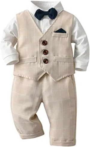 IMEKIS Toddler Baby Boy Christening Outfit Christmas Kids Bowtie Shirt Waistcoat Pants Wedding Holiday Tuxedo Gentleman Suits
