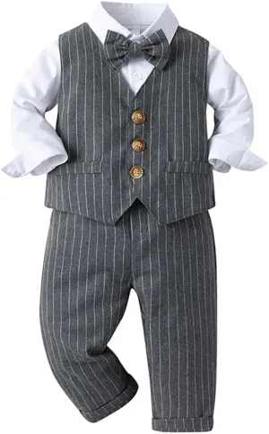 IMEKIS Toddler Baby Boy Christening Outfit Christmas Kids Bowtie Shirt Waistcoat Pants Wedding Holiday Tuxedo Gentleman Suits