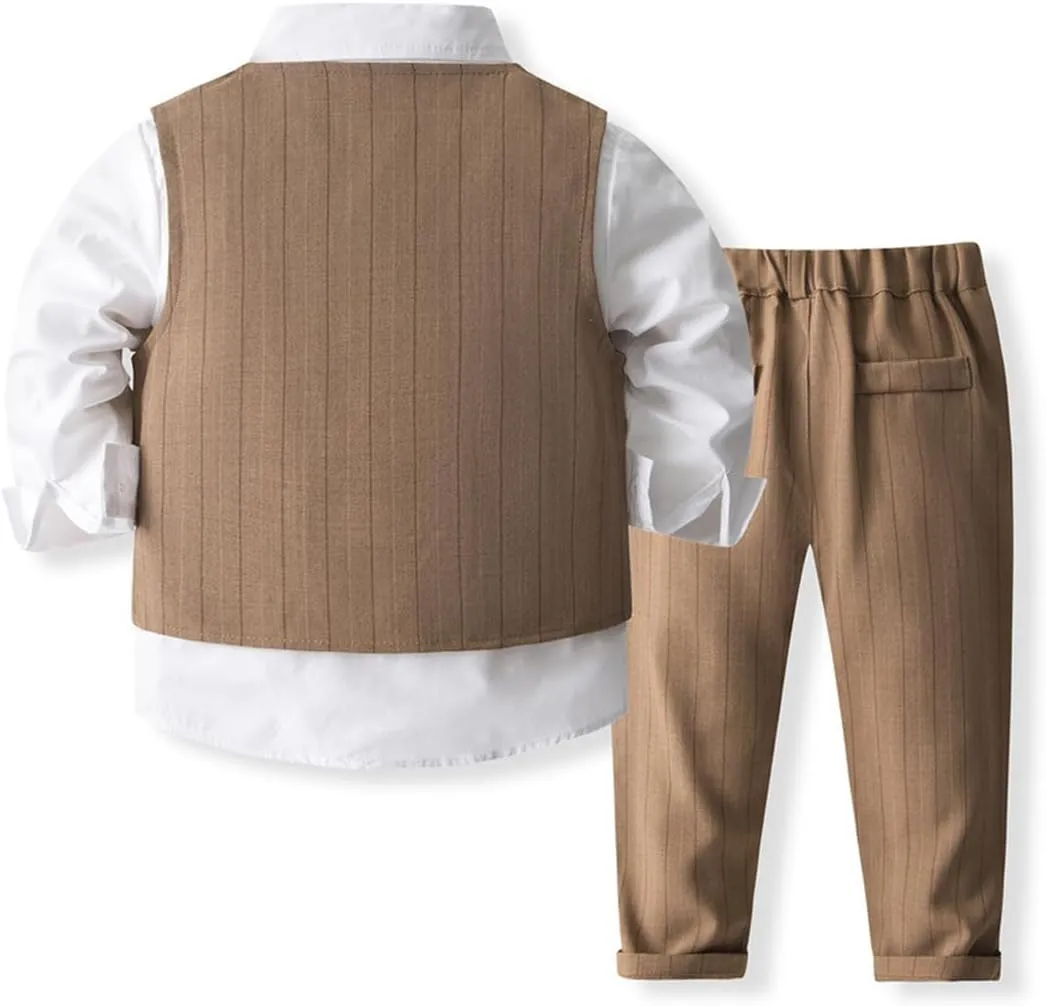IMEKIS Toddler Baby Boy Christening Outfit Christmas Kids Bowtie Shirt Waistcoat Pants Wedding Holiday Tuxedo Gentleman Suits