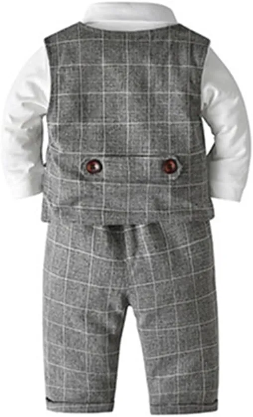 IMEKIS Toddler Baby Boy Christening Outfit Christmas Kids Bowtie Shirt Waistcoat Pants Wedding Holiday Tuxedo Gentleman Suits