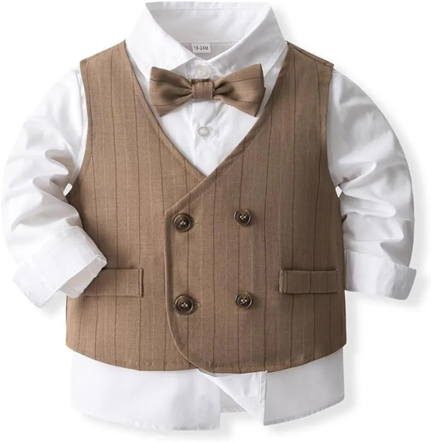 IMEKIS Toddler Baby Boy Christening Outfit Christmas Kids Bowtie Shirt Waistcoat Pants Wedding Holiday Tuxedo Gentleman Suits