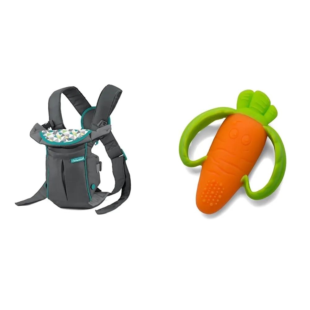 Infantino Swift Classic Carrier with Pocket, Lil' Nibbles Carrot Silicone Teether, Wonder Bib, Adjustable Back Strap, 2 Carry Positions