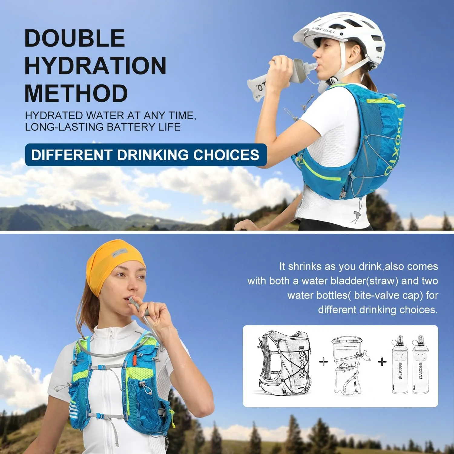 INOXTO Hydration Vest Backpack,Lightweight Water Running Vest Pack with 1.5L Water Bladder Bag Daypack for Hiking Trail Running Cycling Race Marathon for Women Men