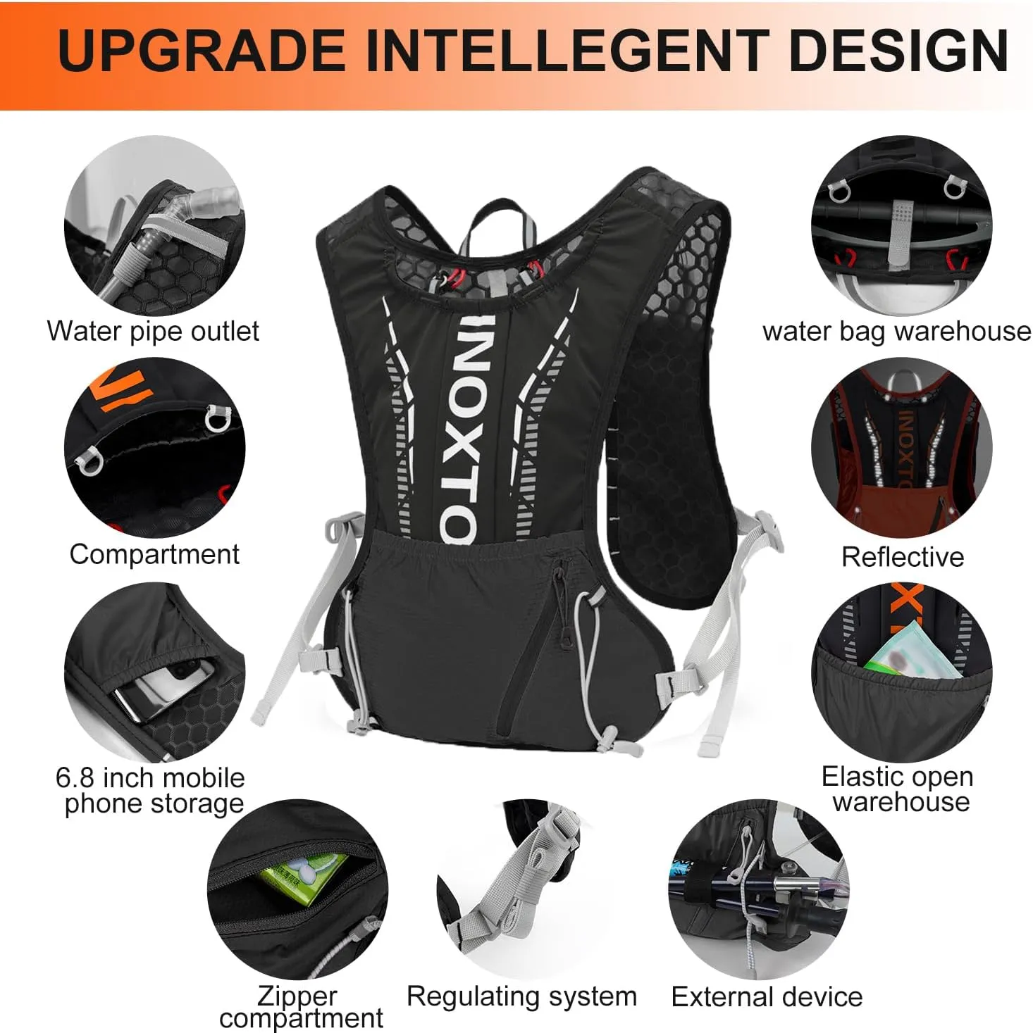 INOXTO Hydration Vest Backpack,Lightweight Water Running Vest Pack with 1.5L Water Bladder Bag Daypack for Hiking Trail Running Cycling Race Marathon for Women Men
