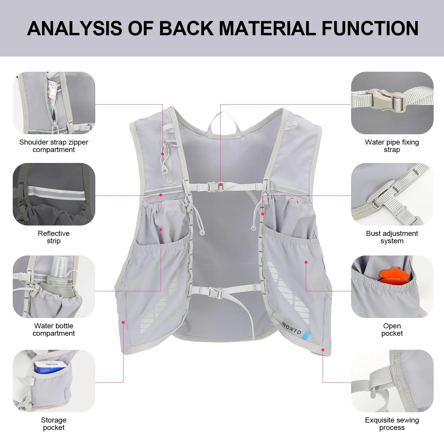 INOXTO Running Hydration Vest Backpack,Lightweight Insulated Pack with 1.5L Water Bladder Bag Daypack for Hiking Trail Running Cycling Race Marathon for Women Men
