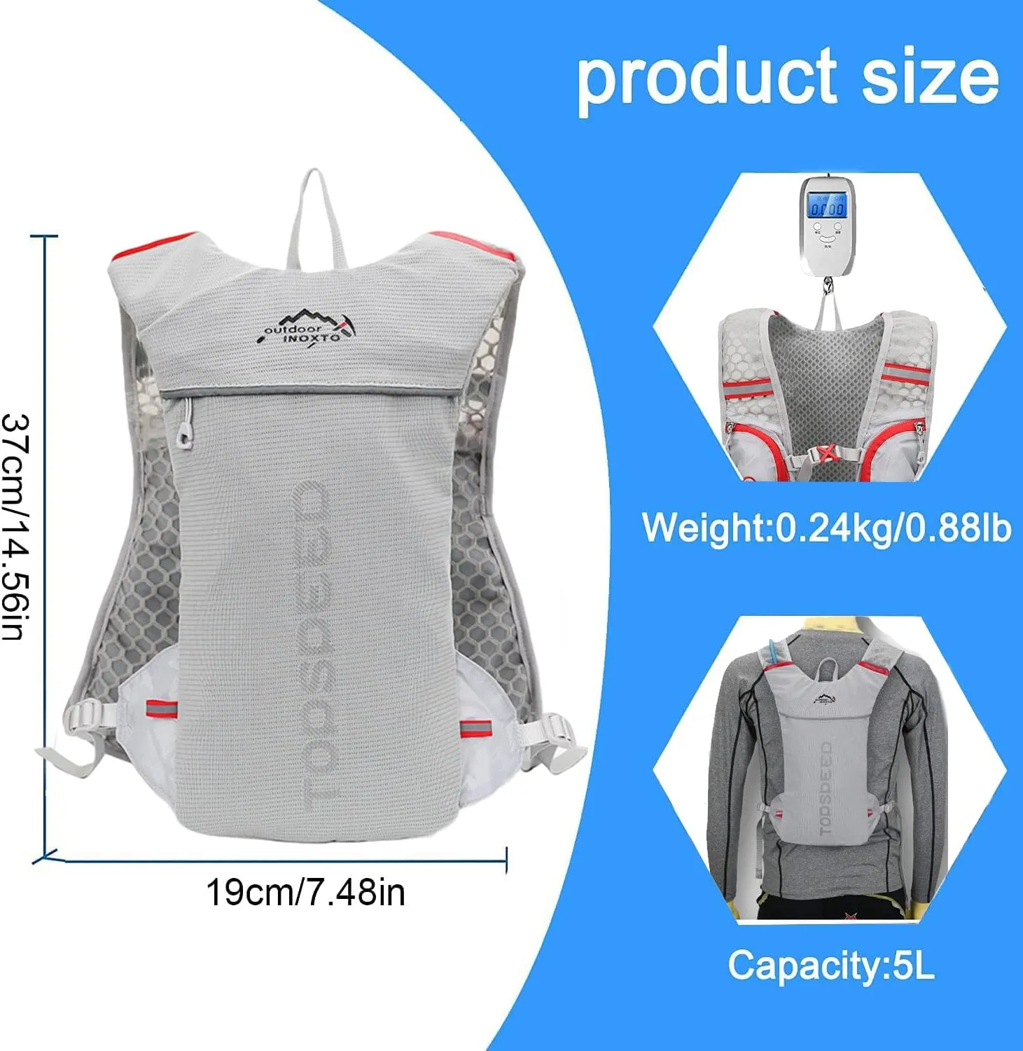 INOXTO Running Hydration Vest Backpack,Lightweight Insulated Pack with 1.5L Water Bladder Bag Daypack for Hiking Trail Running Cycling Race Marathon for Women Men