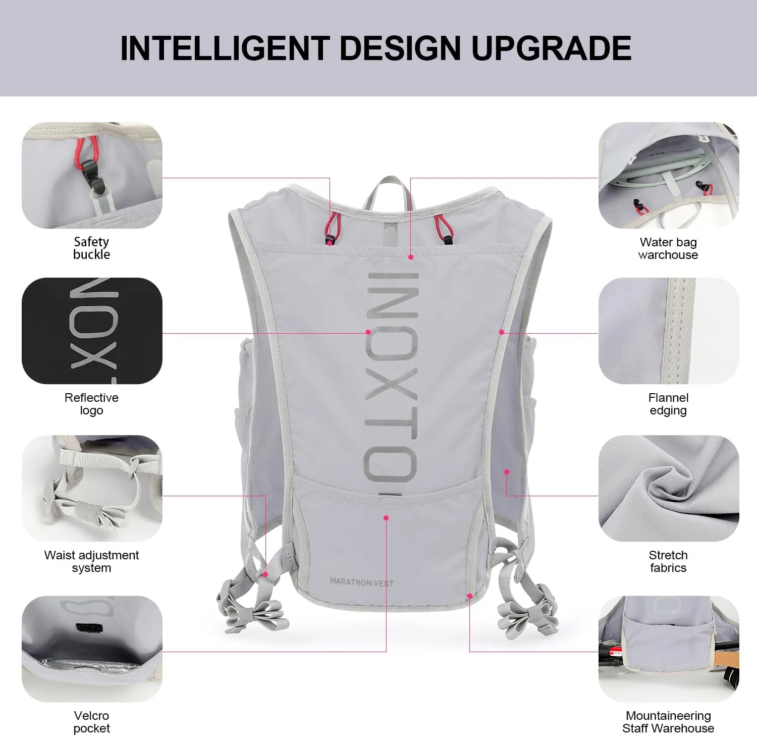 INOXTO Running Hydration Vest Backpack,Lightweight Insulated Pack with 1.5L Water Bladder Bag Daypack for Hiking Trail Running Cycling Race Marathon for Women Men