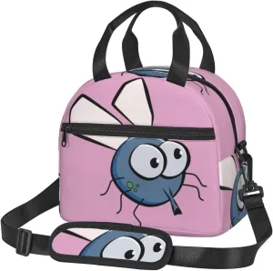Insect Wings Eyes Cartoon Print Foods Insulated Lunch Bag Cute Tote Box Leakproof Cooler Adjustable Shoulder Strap
