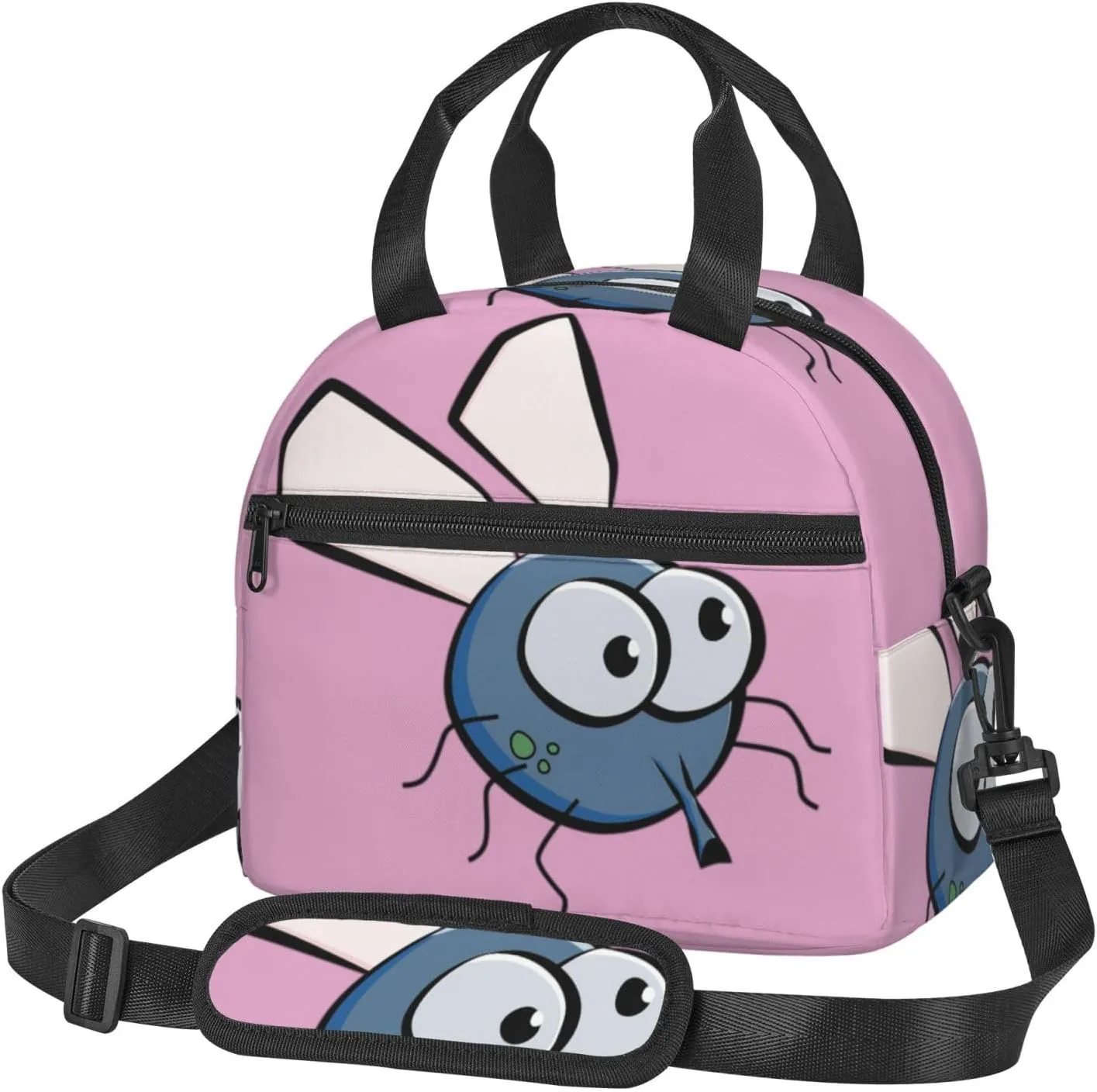 Insect Wings Eyes Cartoon Print Foods Insulated Lunch Bag Cute Tote Box Leakproof Cooler Adjustable Shoulder Strap