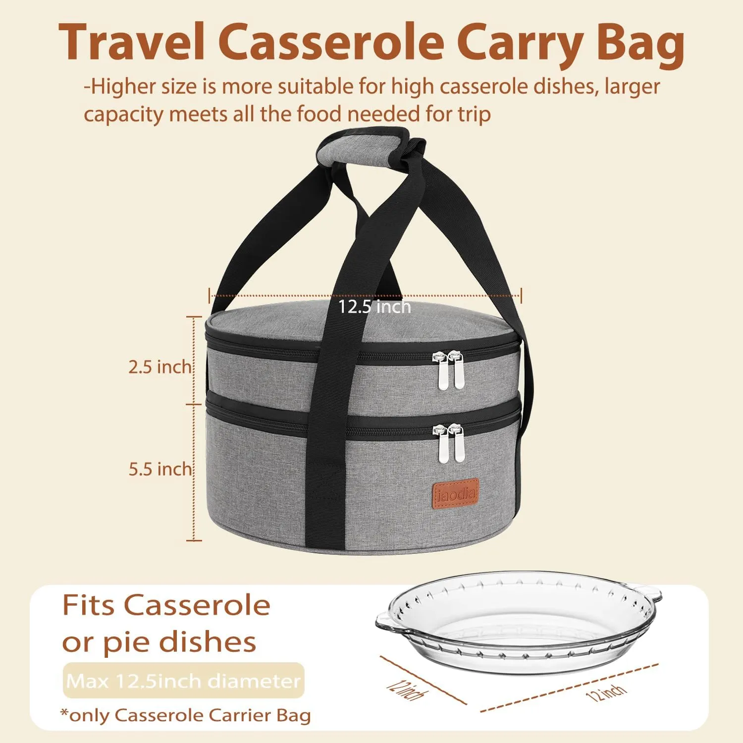 Insulated Casserole Carrier Bag, Expandable Thermal Food Carrier Insulated Travel Carry Bag for Hot or Cold Food for Picnic Cookouts Potluck Parties (Gray)