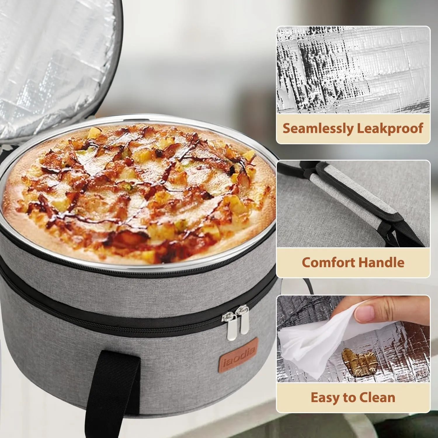 Insulated Casserole Carrier Bag, Expandable Thermal Food Carrier Insulated Travel Carry Bag for Hot or Cold Food for Picnic Cookouts Potluck Parties (Gray)