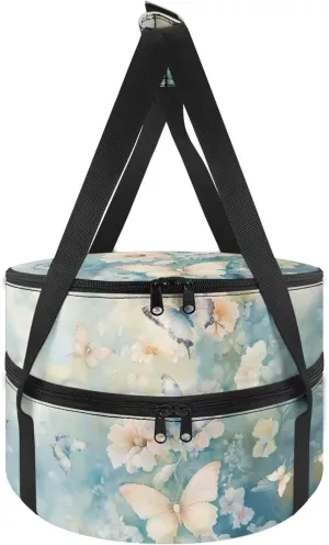 Insulated Casserole Carrier for Hot and Cold Food Portable Food Warmer Drink Beverage Cooler Bag Thermal Baking Dish Carrier Outdoor Dining Essentials, Flower Butterfly