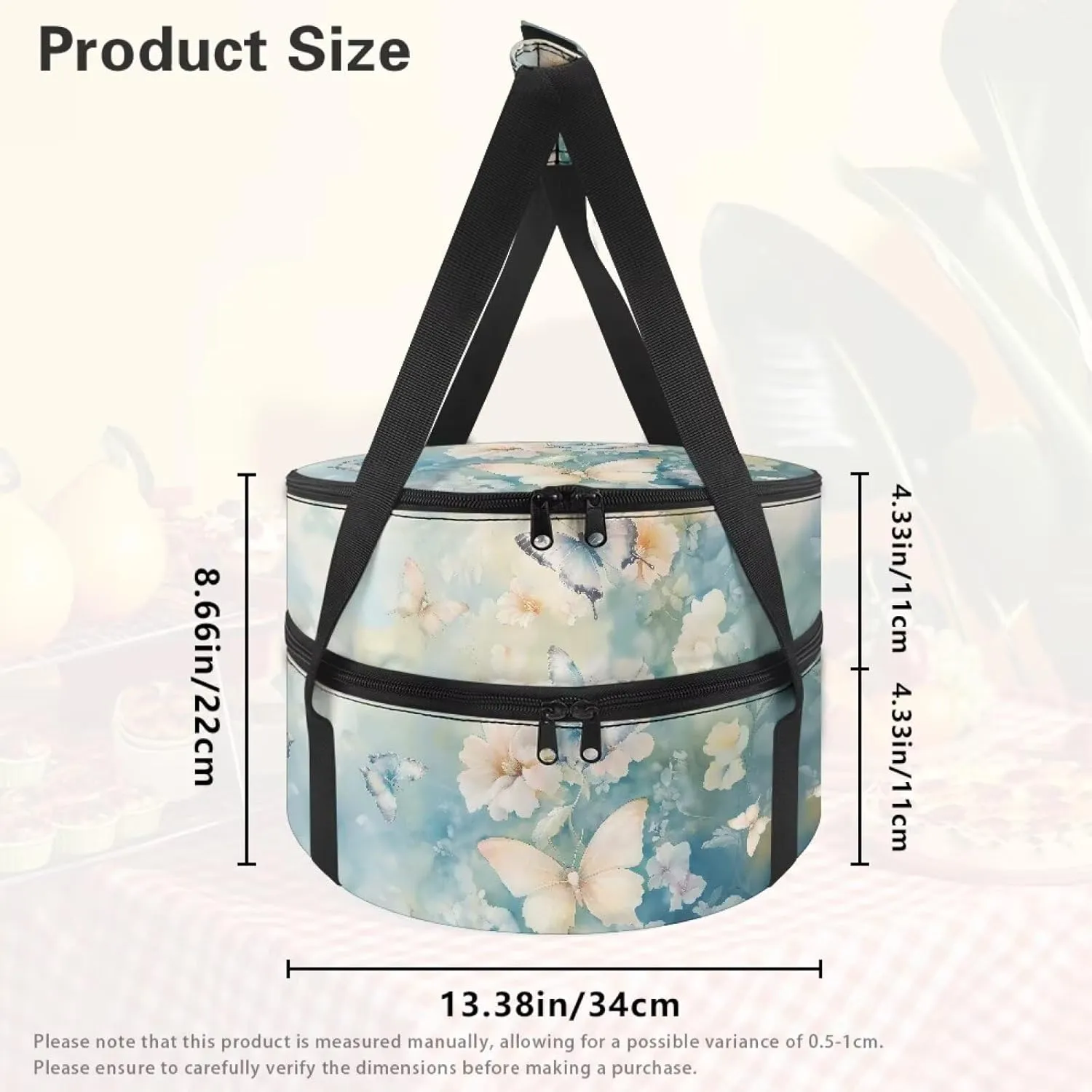 Insulated Casserole Carrier for Hot and Cold Food Portable Food Warmer Drink Beverage Cooler Bag Thermal Baking Dish Carrier Outdoor Dining Essentials, Flower Butterfly