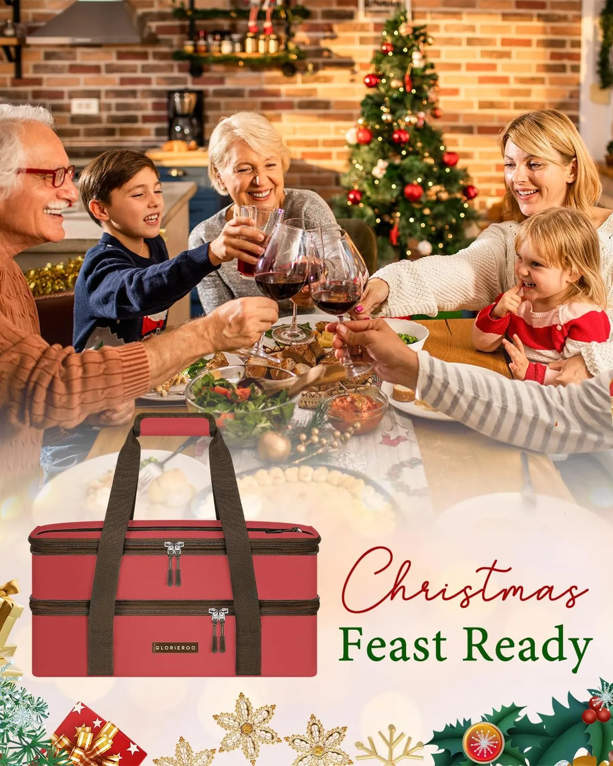 Insulated Casserole Carrier for Hot or Cold Food 9x13 - Insulated Food Container Bag Warmer with Heat-Resistant Mat for Potluck Parties Picnic Cookouts Fits 9" x 13" Casserole or Baking Dish