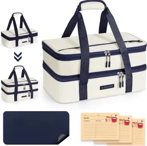 Insulated Casserole Carrier for Hot or Cold Food 9x13 - Insulated Food Container Bag Warmer with Heat-Resistant Mat for Potluck Parties Picnic Cookouts Fits 9" x 13" Casserole or Baking Dish