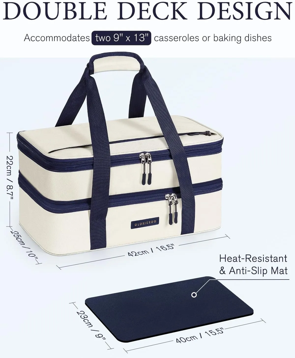 Insulated Casserole Carrier for Hot or Cold Food 9x13 - Insulated Food Container Bag Warmer with Heat-Resistant Mat for Potluck Parties Picnic Cookouts Fits 9" x 13" Casserole or Baking Dish