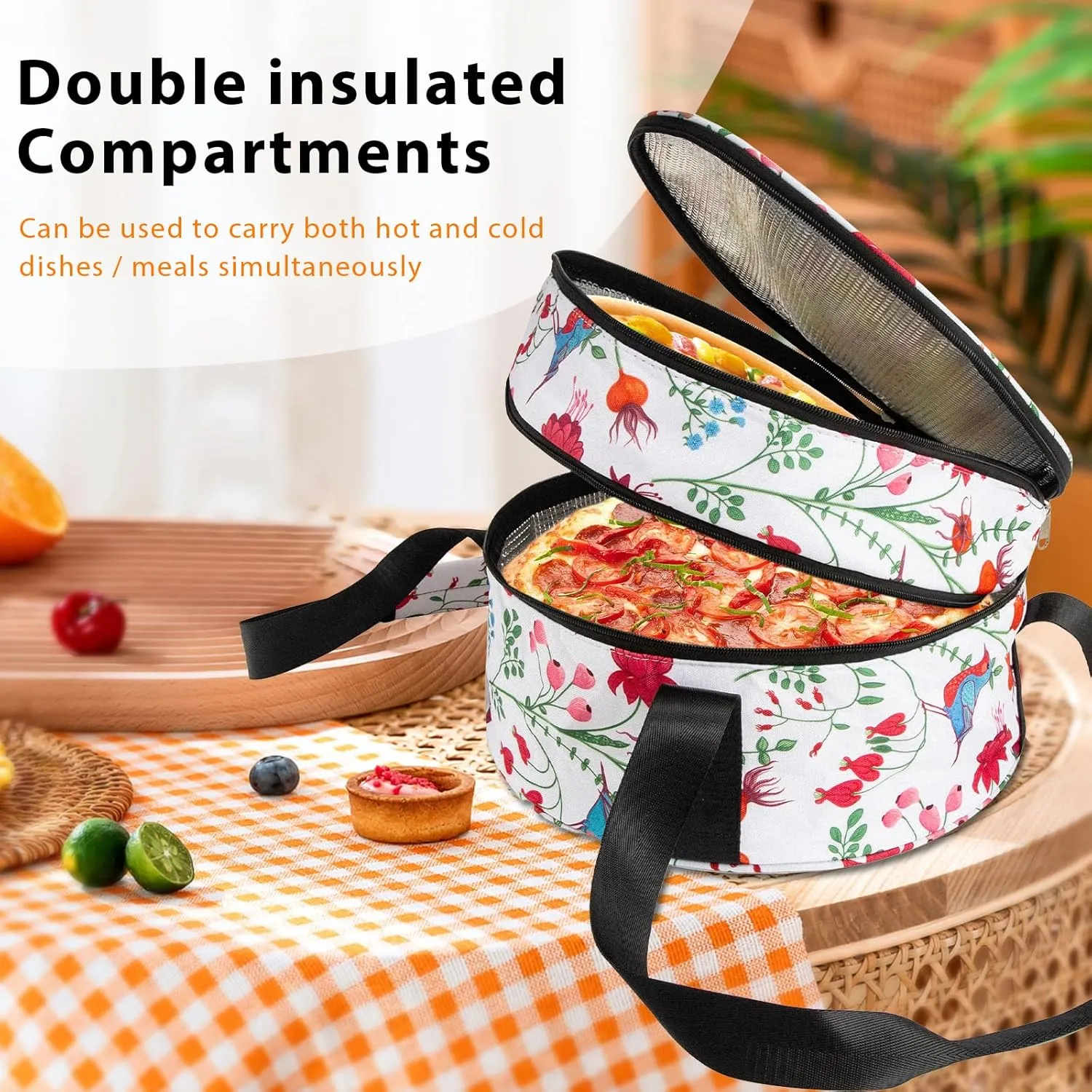 Insulated Double Decker Casserole Carrier for Hot or Cold Food, Pie and Dish Carrying Case, Lunch Bag for Party/Picnic, Pioneer Woman Dishes