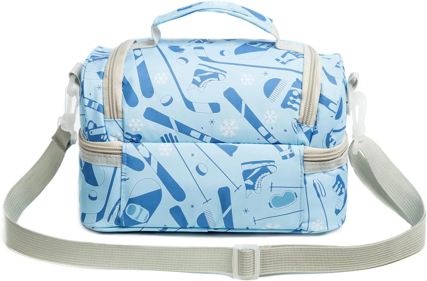 Insulated Kids Double Decker Lunch Bag Tote Pack for Girls Boys Toddler School Picnic Food Cooler Hot Water Ice with Strap (Winter Sports)
