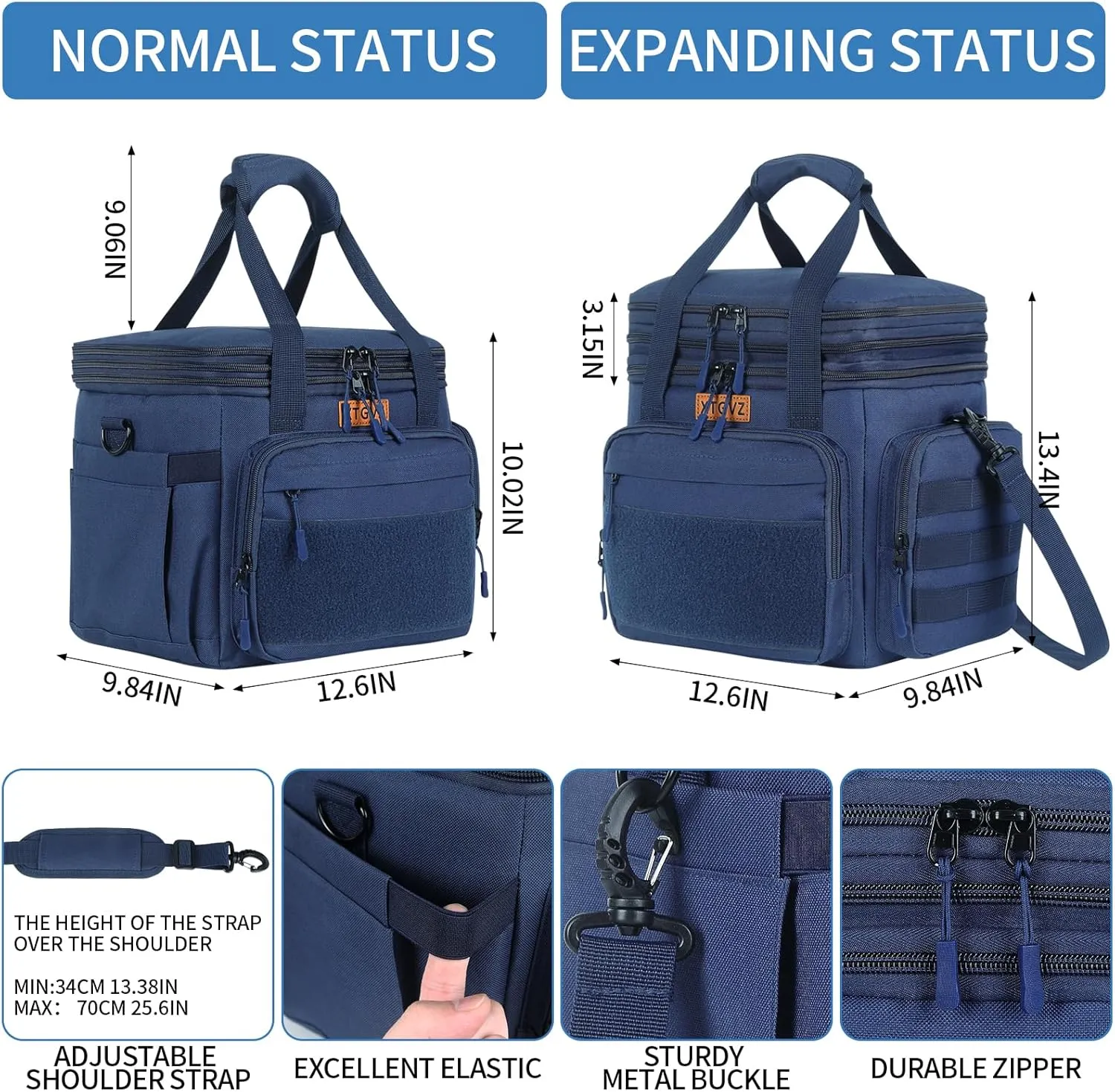 Insulated Lunch Bag for Men, Large Mens Lunchbox for Work, Adult Lunch Box with Dual Compartments and Water Bottle Holder, Heavy Duty Double Decker Lunch Bag for Travel, Construction(Blue) 24L