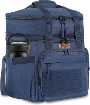 Insulated Lunch Bag for Men, Large Mens Lunchbox for Work, Adult Lunch Box with Dual Compartments and Water Bottle Holder, Heavy Duty Double Decker Lunch Bag for Travel, Construction(Blue) 24L