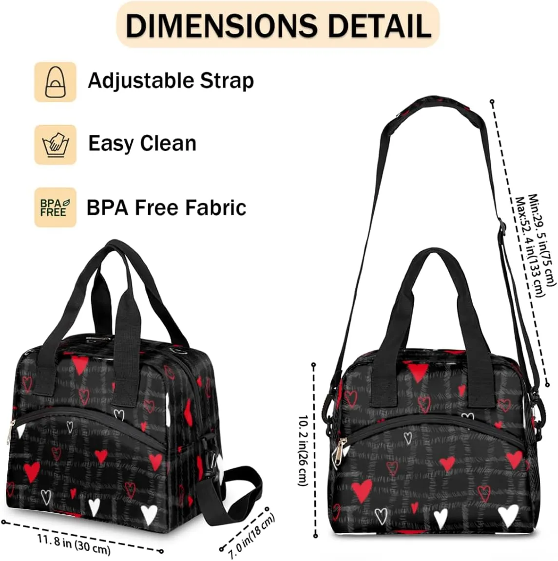 Insulated Lunch Bag for Women Men Abstraction Love Hearts Leakproof Cooler Tote Bag Large Reusable Adult Lunch Box with Adjustable Shoulder Strap for Office Work Picnic Travel Beach