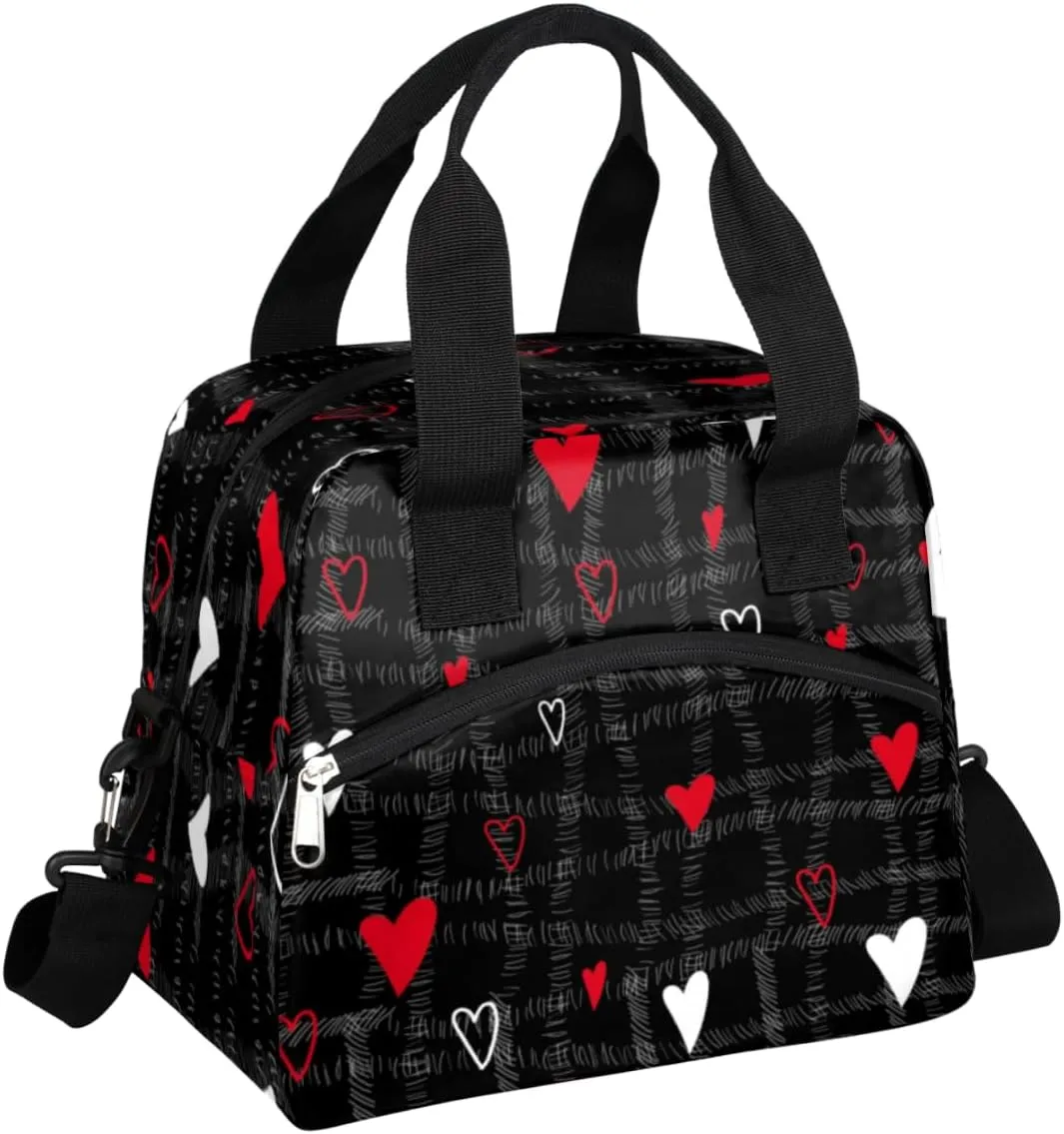 Insulated Lunch Bag for Women Men Abstraction Love Hearts Leakproof Cooler Tote Bag Large Reusable Adult Lunch Box with Adjustable Shoulder Strap for Office Work Picnic Travel Beach