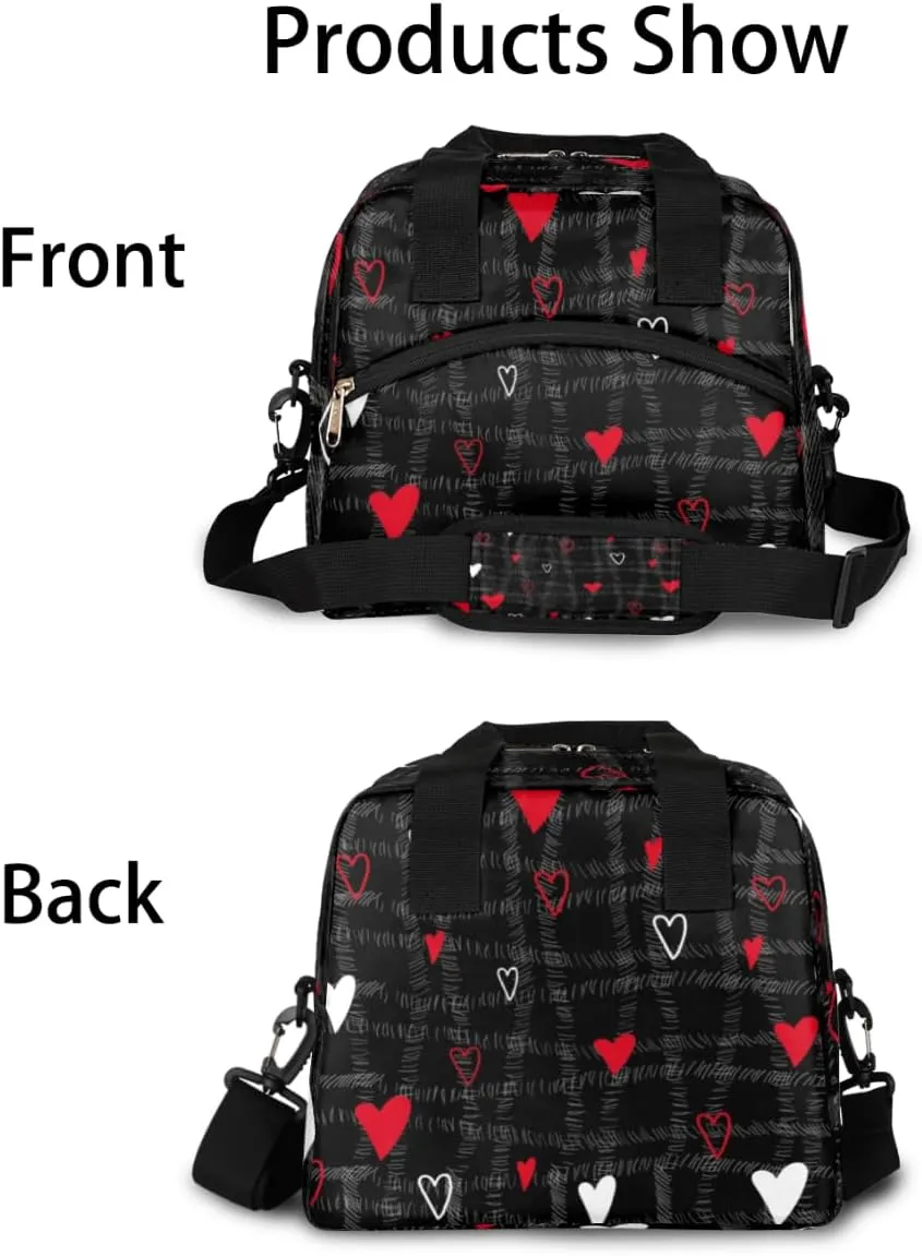 Insulated Lunch Bag for Women Men Abstraction Love Hearts Leakproof Cooler Tote Bag Large Reusable Adult Lunch Box with Adjustable Shoulder Strap for Office Work Picnic Travel Beach