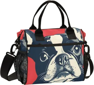 Insulated Lunch Bag-Portrait Bulldog 16 Can with Adjustable Strap, Aluminum Foil Interior Thermal Meal Tote for Work Travel Outdoor-Medium