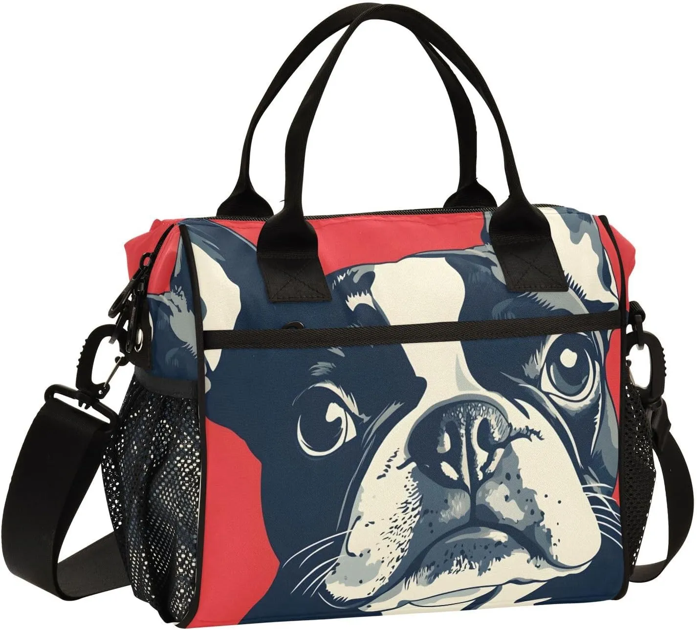 Insulated Lunch Bag-Portrait Bulldog 16 Can with Adjustable Strap, Aluminum Foil Interior Thermal Meal Tote for Work Travel Outdoor-Medium