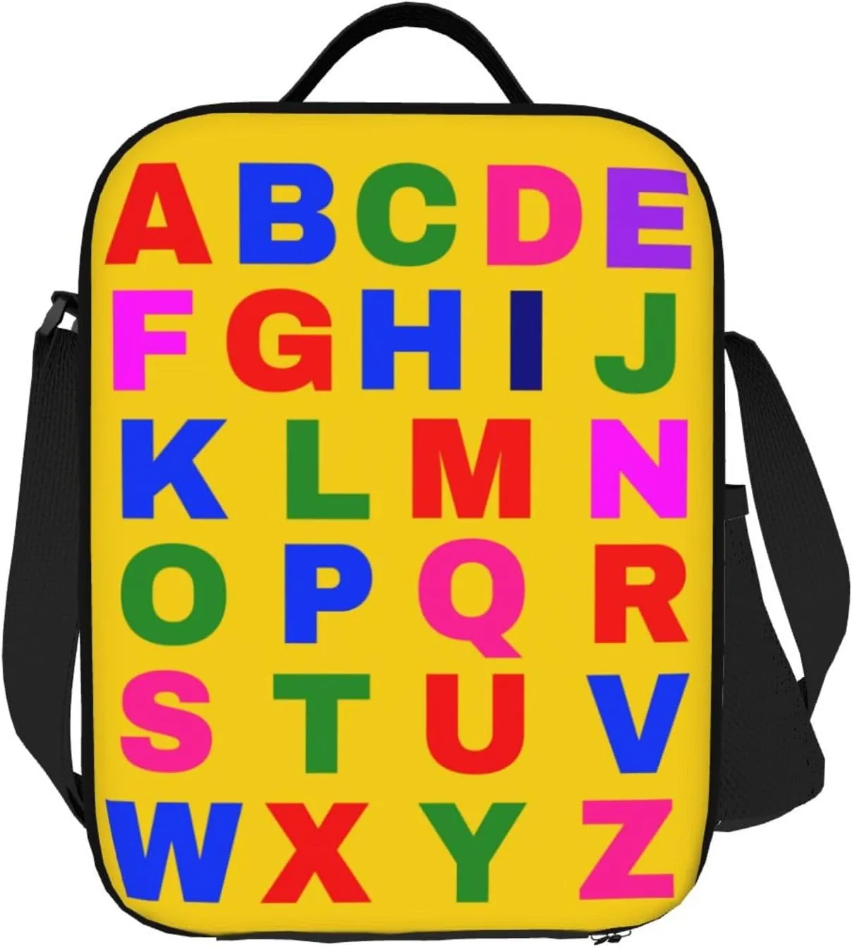 Insulated Lunch Bag with Shoulder Strap, Reusable Lunch Box with Handle, Leakproof Thermal Meal Cooler Travel Tote Shoulder Bag Handbags for Office Work Picnic, Colorful Alphabet Letters