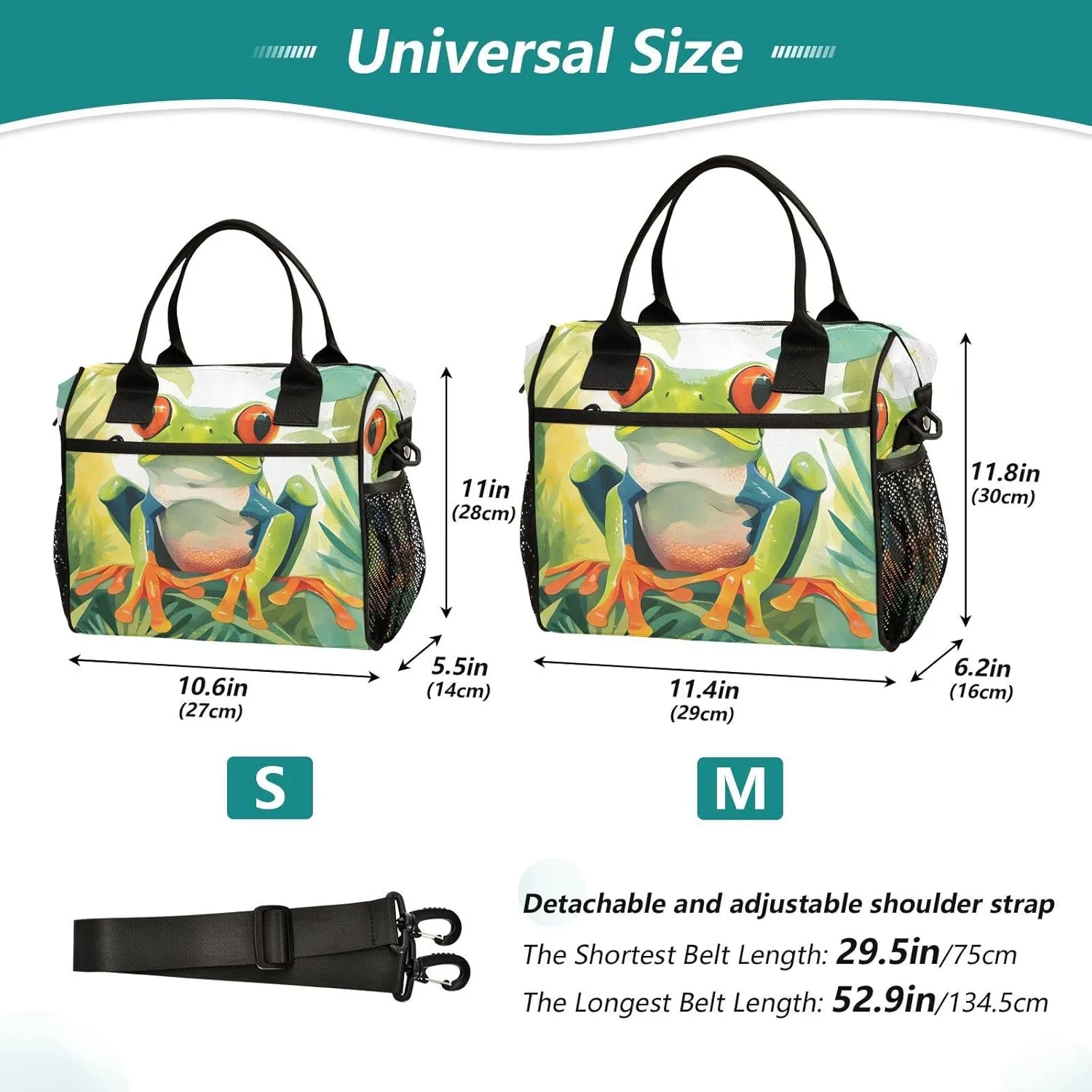 Insulated Lunch Bag Women - Leafy Sanctuary Frog Lunch Box for Men, Leak Resistant, Adjustable Shoulder Strap, Durability Nylon, for Work, Travel, Outdoor Activities