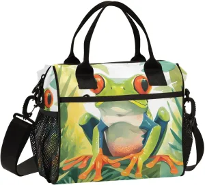 Insulated Lunch Bag Women - Leafy Sanctuary Frog Lunch Box for Men, Leak Resistant, Adjustable Shoulder Strap, Durability Nylon, for Work, Travel, Outdoor Activities