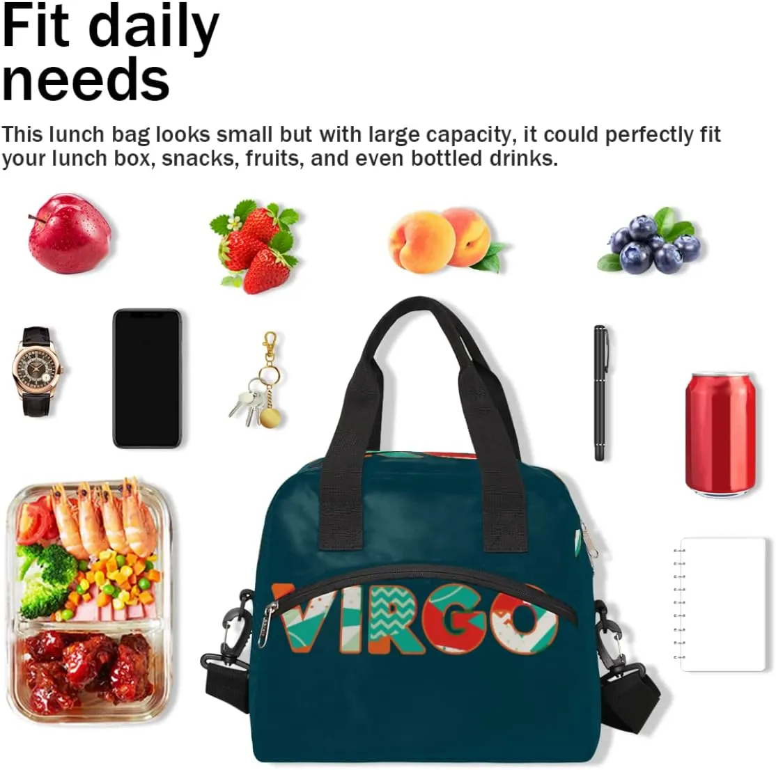 Insulated Lunch Bag Women Men Virgo Large Reusable Lunch Box Leakproof Lunch Tote Bag Cooler Bag with Adjustable Shoulder Strap Travel Picnic Work Beach