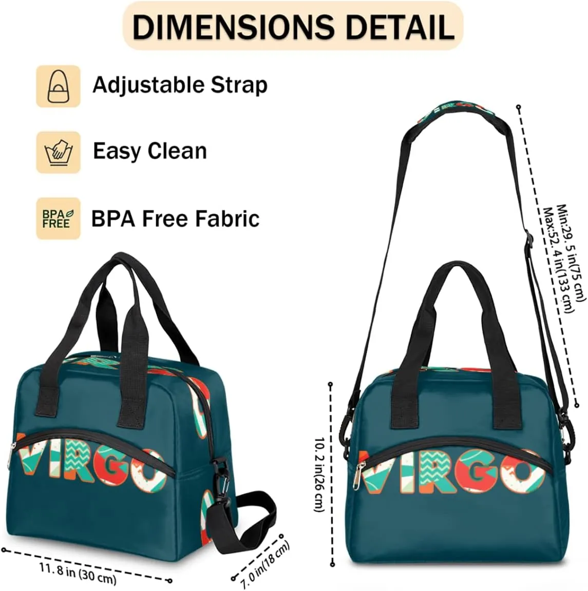 Insulated Lunch Bag Women Men Virgo Large Reusable Lunch Box Leakproof Lunch Tote Bag Cooler Bag with Adjustable Shoulder Strap Travel Picnic Work Beach