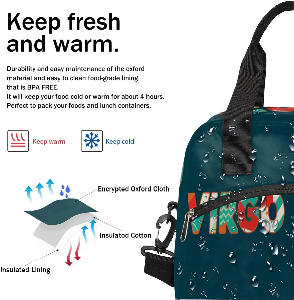 Insulated Lunch Bag Women Men Virgo Large Reusable Lunch Box Leakproof Lunch Tote Bag Cooler Bag with Adjustable Shoulder Strap Travel Picnic Work Beach