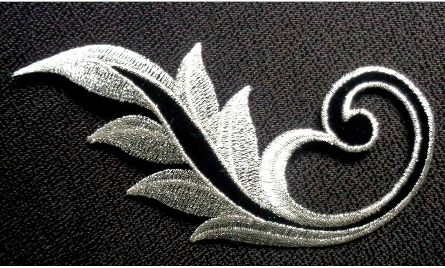 Iron On Patch Applique - Swirl Silver & Black 2 3/4" Across X 4 7/8" High Embroidered Iron on Patch Sew On for Clothing Applique for Jackets, Hats, Backpacks Repair Patches for Craft