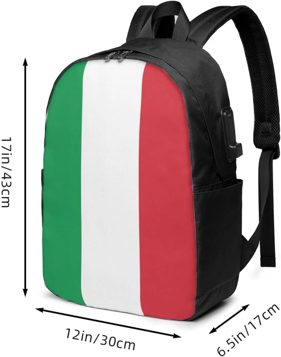 Italy Flag Laptop Backpacks Travel Backpack Casual Business Daypack Sport Rucksack Computer Bag Fits up to 17 Inch Notebook with USB Port