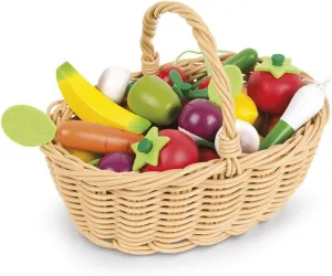 Janod 25 Piece Wooden Play Food Fruit and Vegetable Basket - Ages 3  - J05620