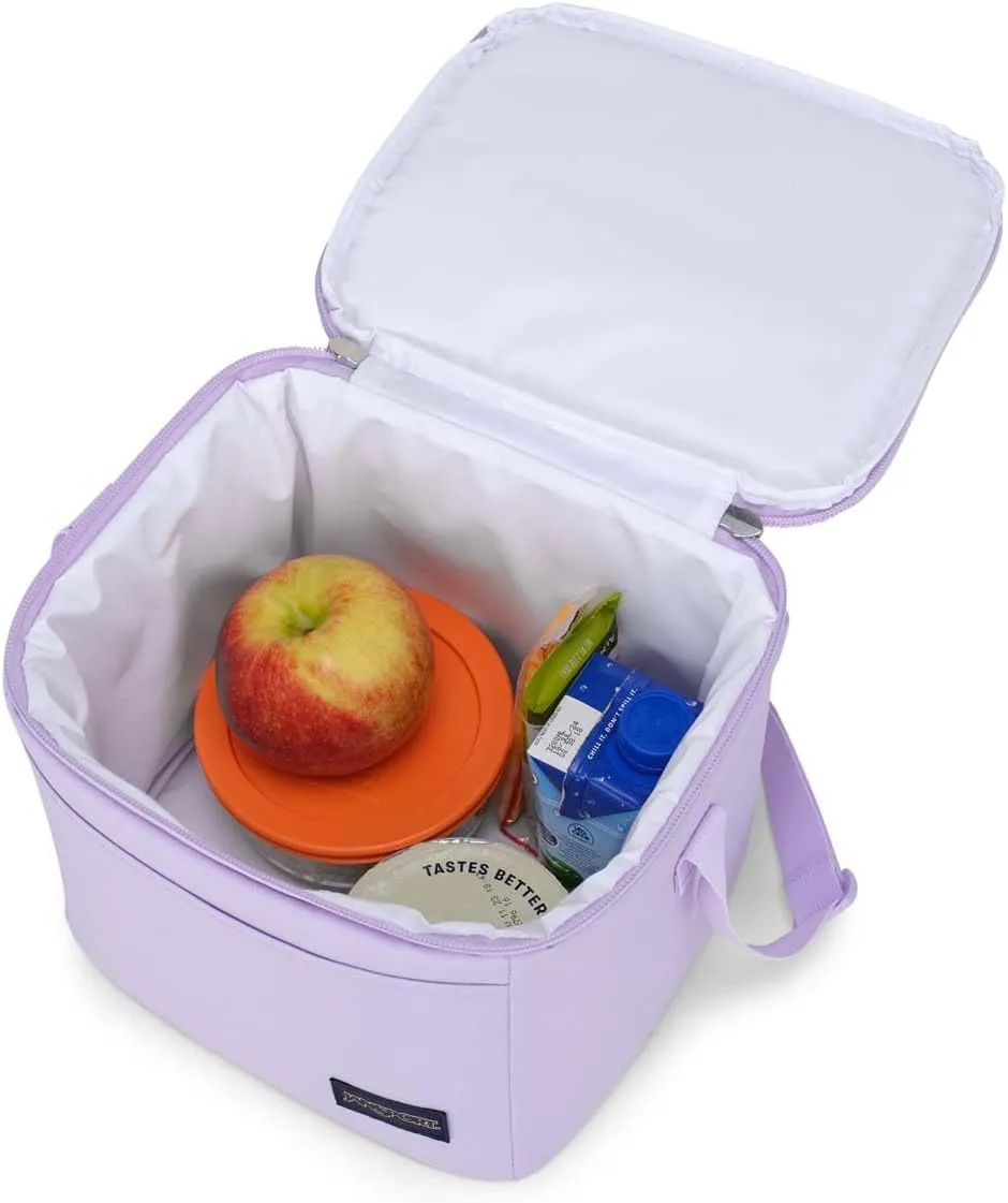 JanSport Super Snack – Insulated Lunch Bag with BPA-Free Liner, Zipper Top Opening, and Adjustable Shoulder Strap, Pastel Lilac