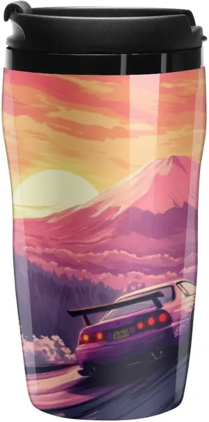 Japanese Car Racing Drifting Coffee Mug with Lid Portable Tumbler Water Bottle for Travel Business 250ml