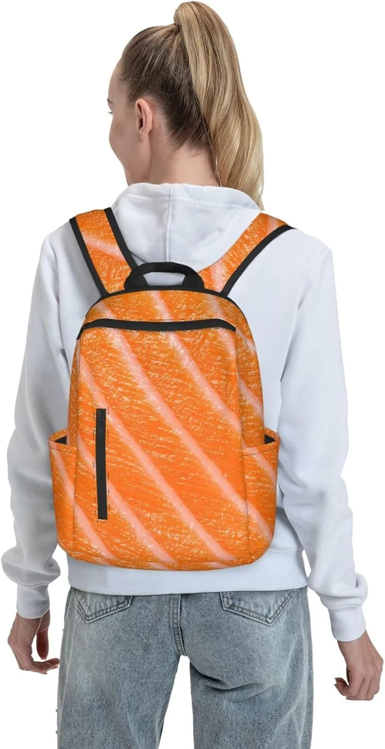 Japanese Salmon Sushi Sashimi Casual Backpacks Large Capacity Laptop Backpack Sports Rucksack Travel Daypack Adjustable Shoulder Strap Work Bag for Outdoor Camping