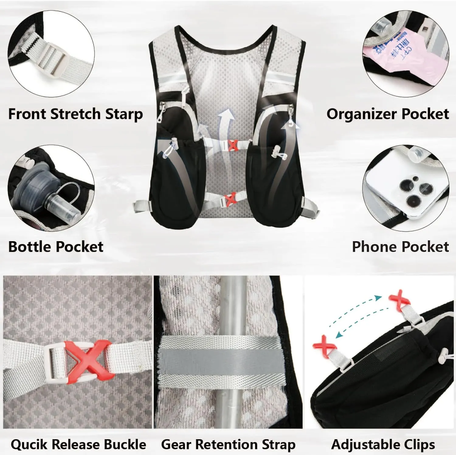 JEELAD Lightweight Running Vest for Women and Men with 1.5L Water Bladder for Hiking Trail Running Gear Cycling Marathon