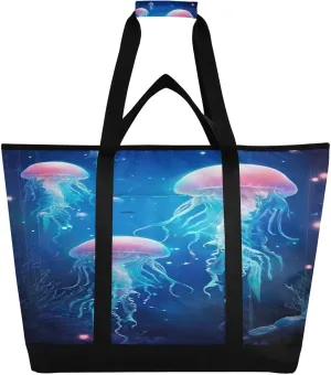 Jellyfish Reusable Insulated Lunchbox Cooler Bag, Leakproof Kitchen Grocery Bag Collapsible Portable Cooler Tote Bag for Picnic, Camping, Office, Travel