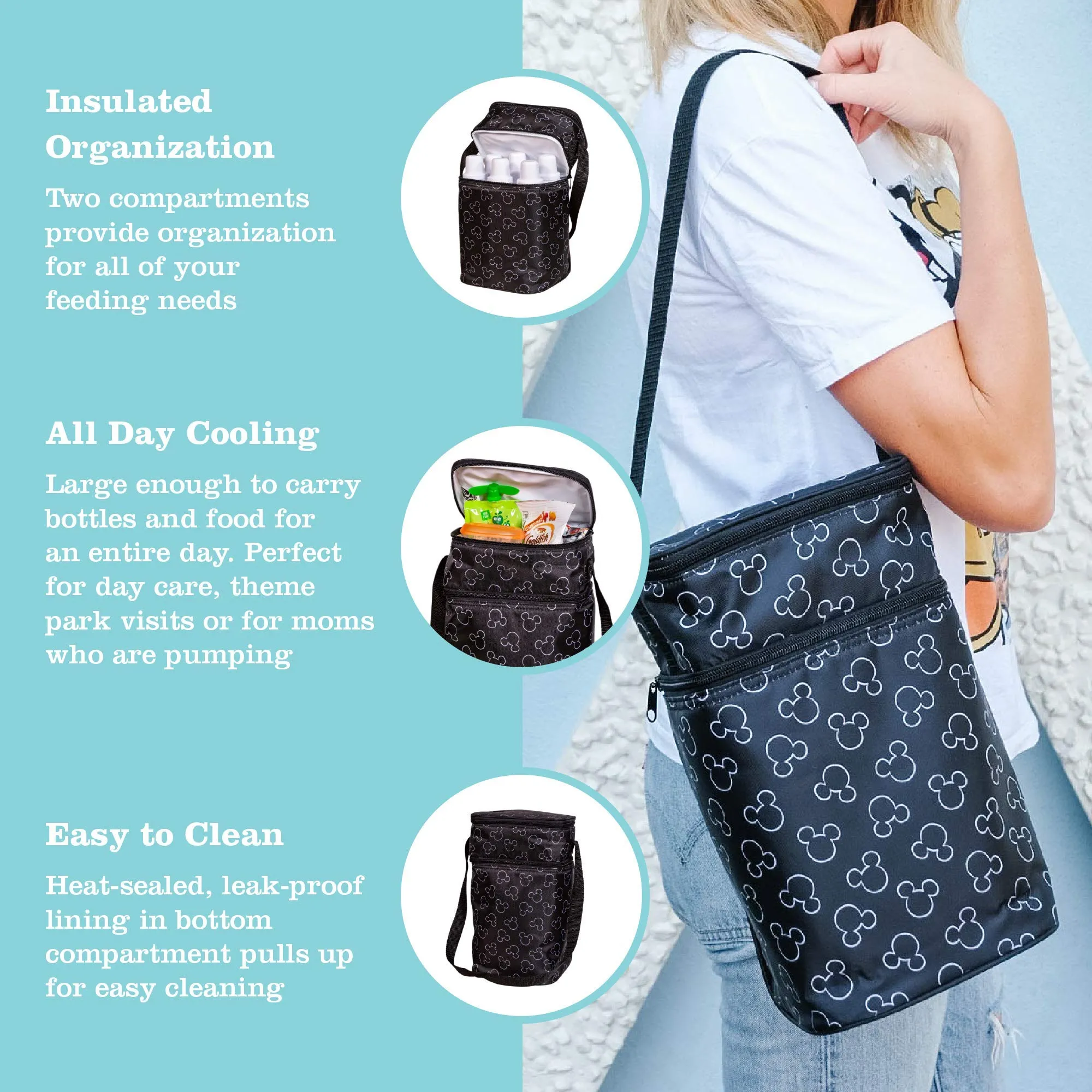 J.L Childress 6 Bottle Cooler, Insulated Breastmilk Cooler and Lunch Bag for Baby Food and Bottles, Leak-Proof and Heat-Sealed, Ice Pack Included