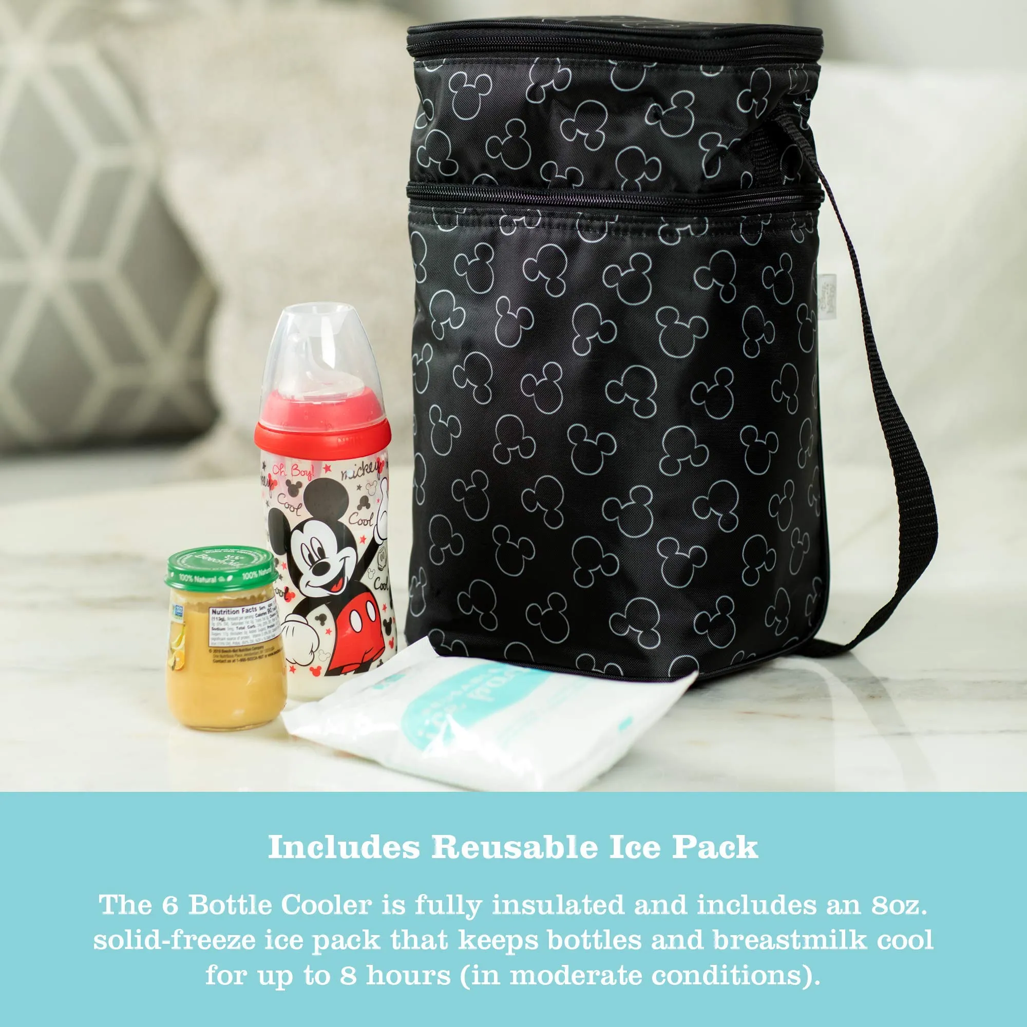 J.L Childress 6 Bottle Cooler, Insulated Breastmilk Cooler and Lunch Bag for Baby Food and Bottles, Leak-Proof and Heat-Sealed, Ice Pack Included